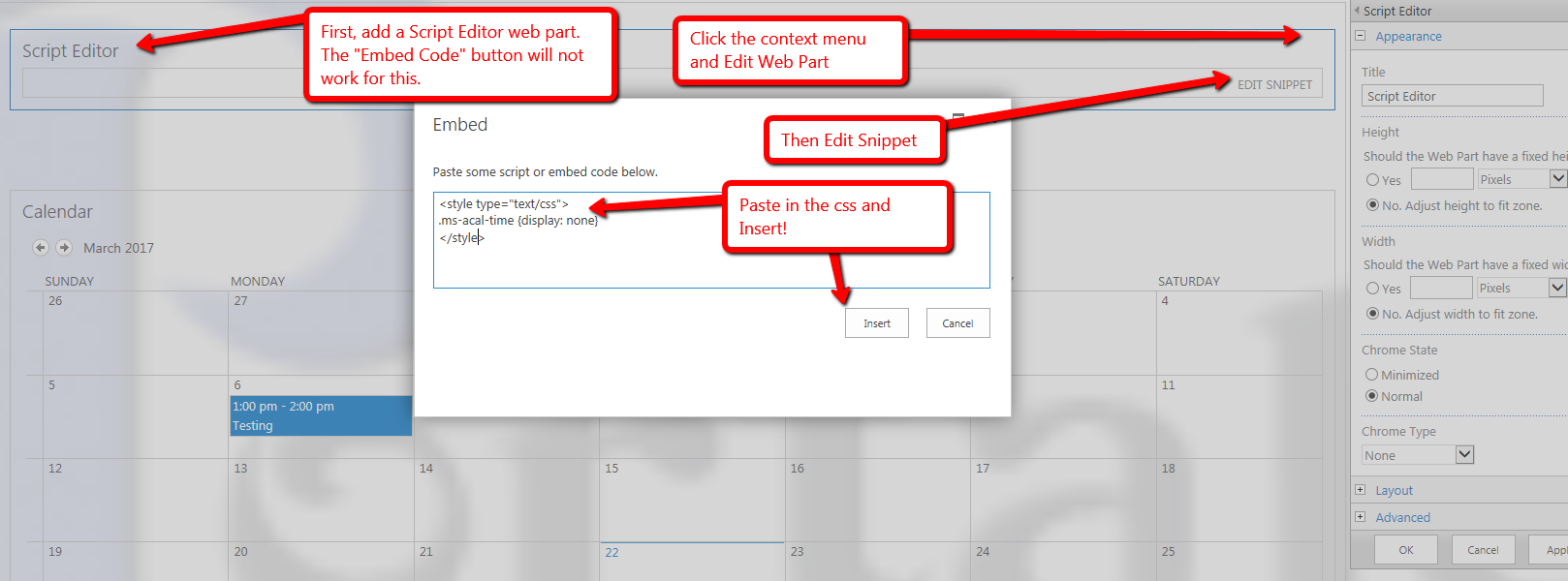 Hide Time Interval in a SharePoint Calendar in Office365 Apes and Chains